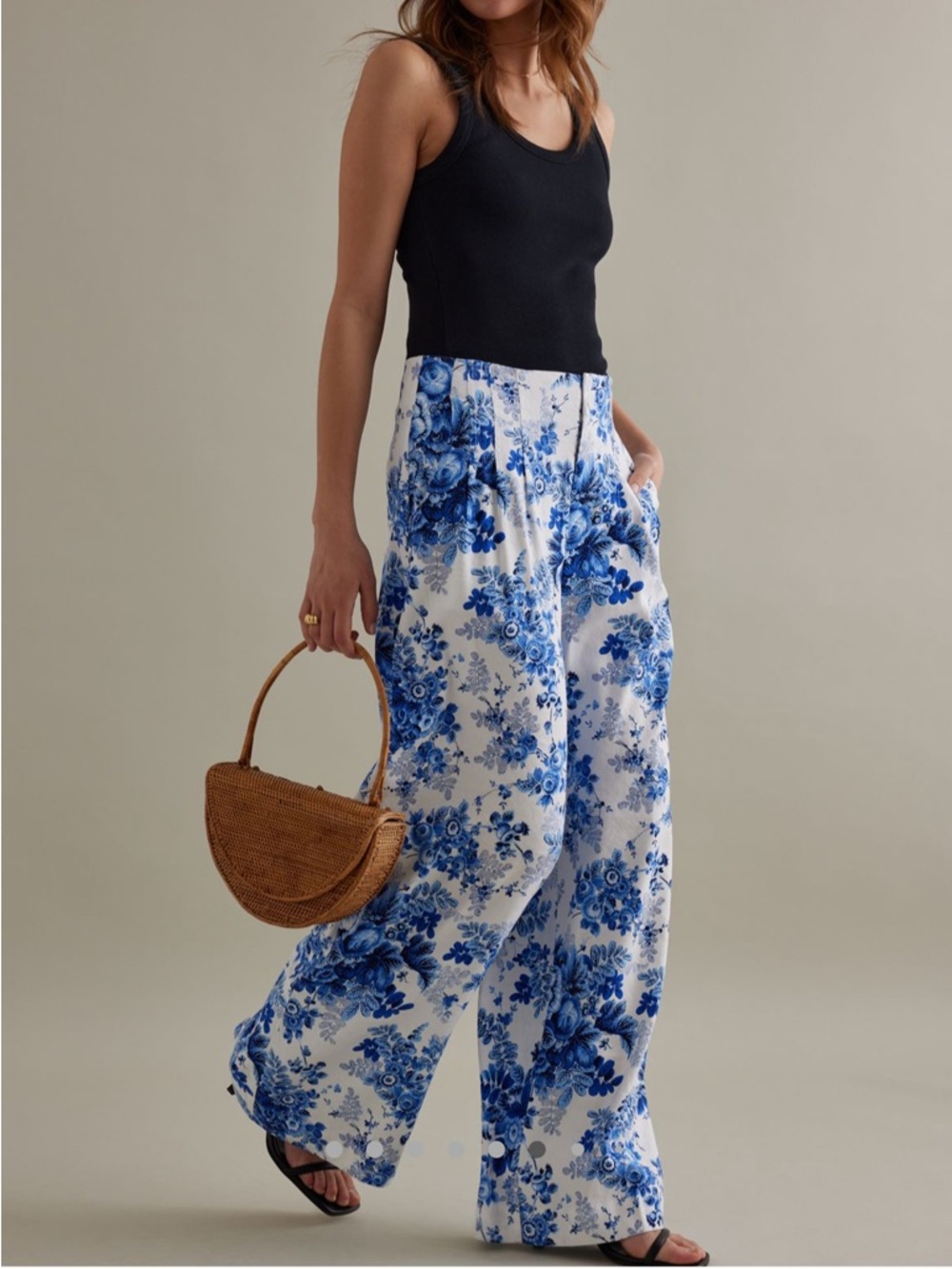 Maeve Printed Pleated Wide-Leg Pants - Blue - 12 Tall
